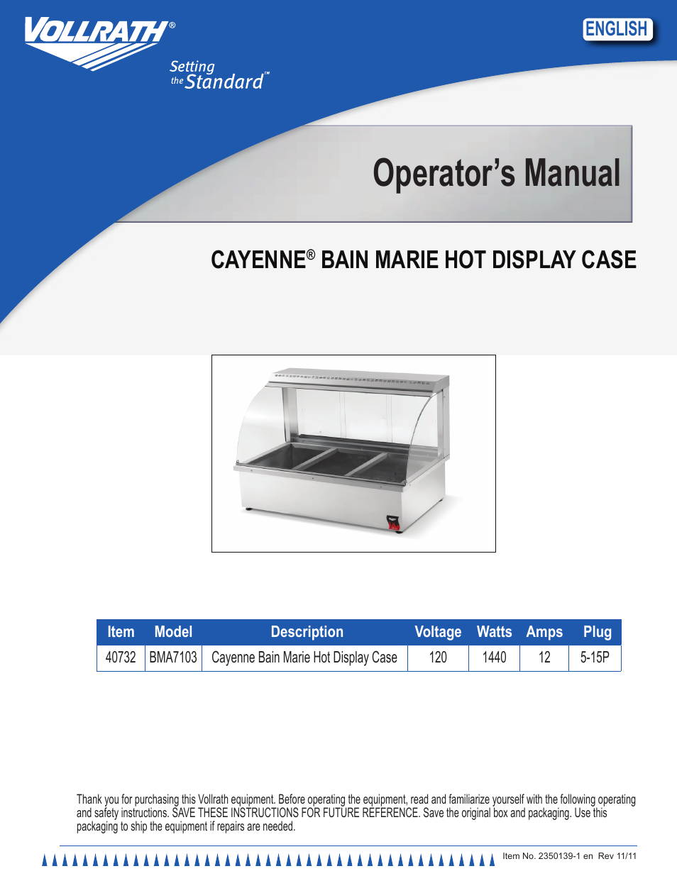 Vollrath Cayenne Heated Bain Marie Curved Display Case User Manual | 8 pages