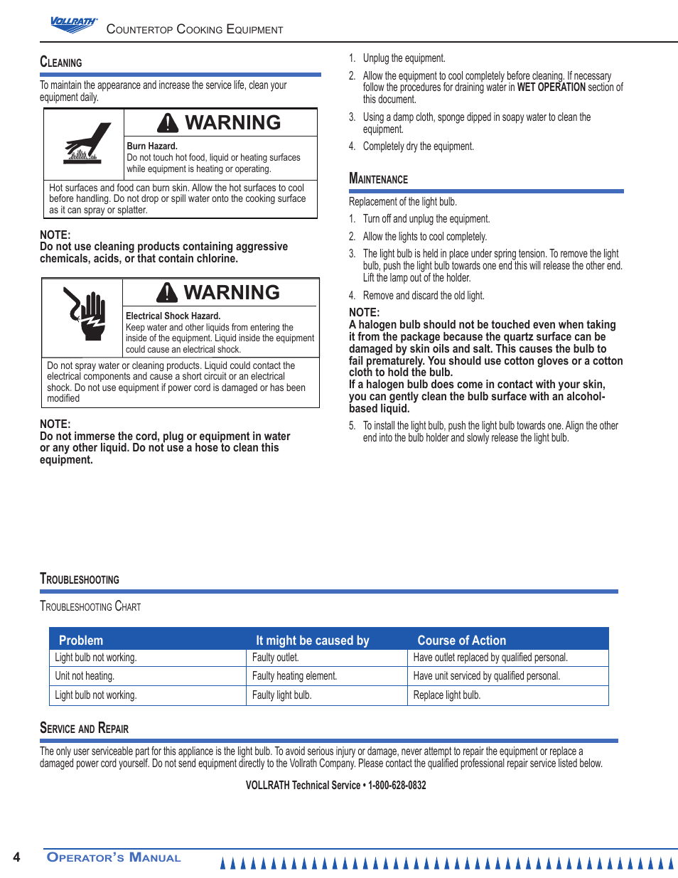 Warning | Vollrath Cayenne Heated Bain Marie Curved Display Case User Manual | Page 4 / 8