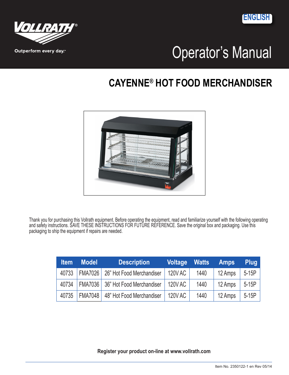 Vollrath Cayenne Heated Angled Display Cases User Manual | 10 pages