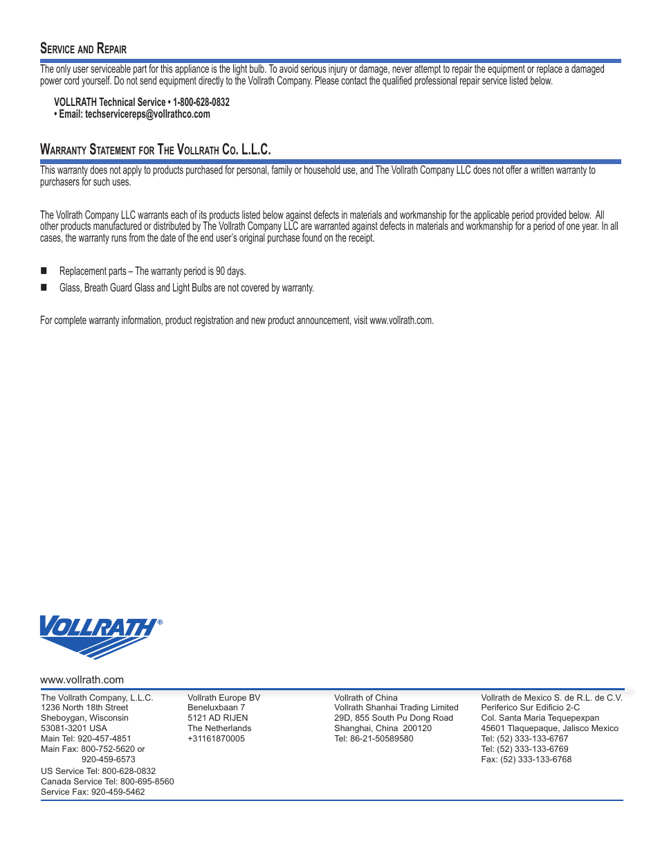 L.l.c | Vollrath Cayenne Heated Angled Display Cases User Manual | Page 10 / 10