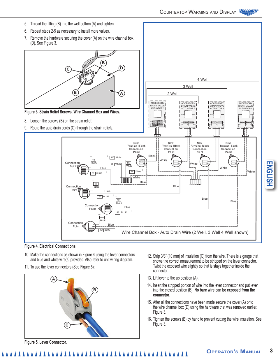 English, Figure 5. lever connector | Vollrath Hot Cold Drop-ins User Manual | Page 3 / 8