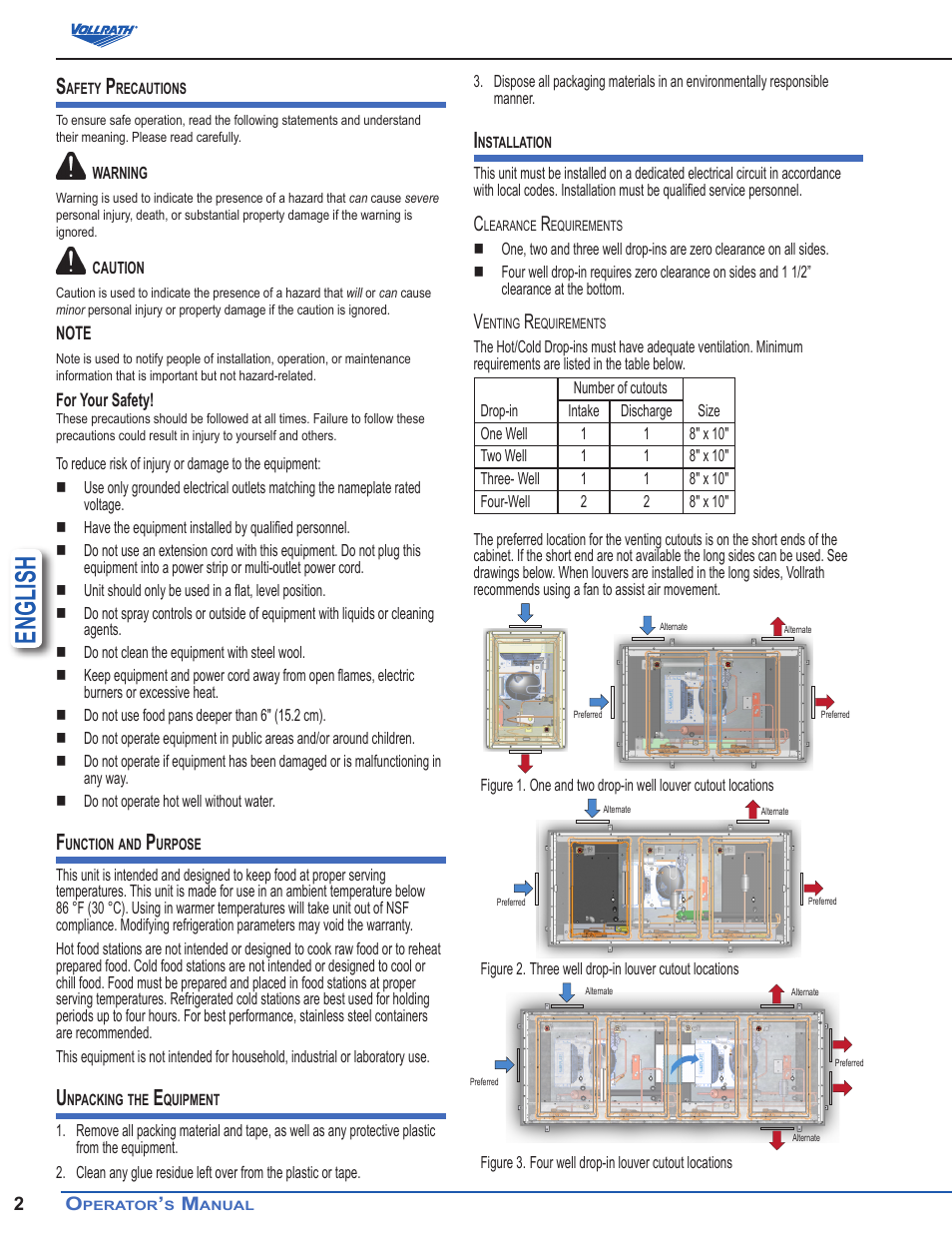 English | Vollrath Hot Cold Drop-ins 4 WELL User Manual | Page 2 / 5