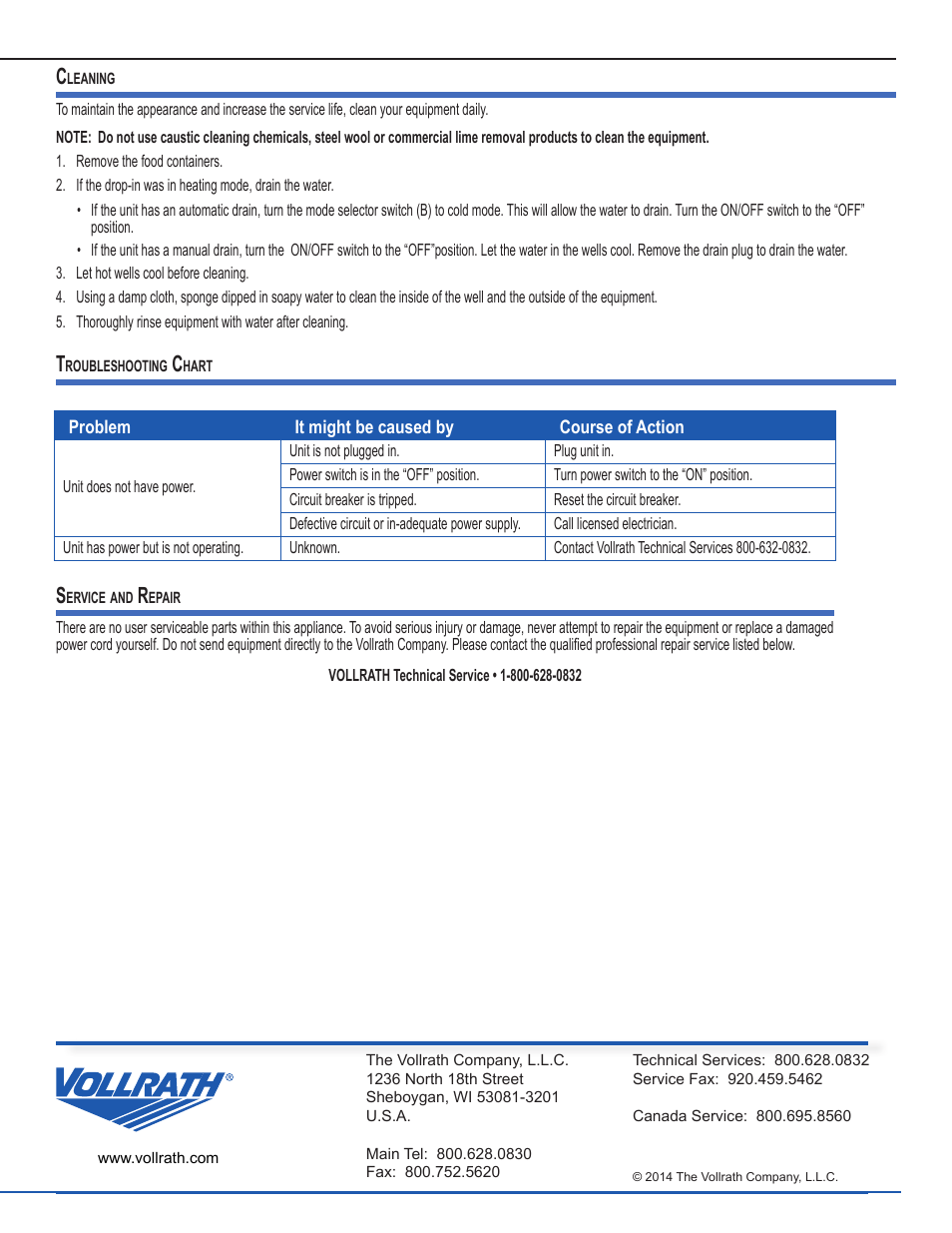 Vollrath Hot Cold Drop-ins 4 WELL User Manual | Page 5 / 5