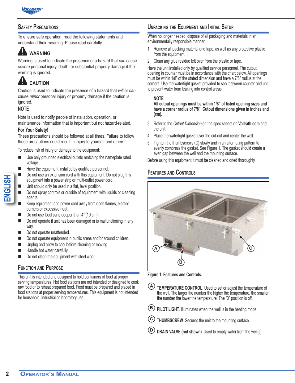 English | Vollrath Short Side Drop-Ins User Manual | Page 2 / 6