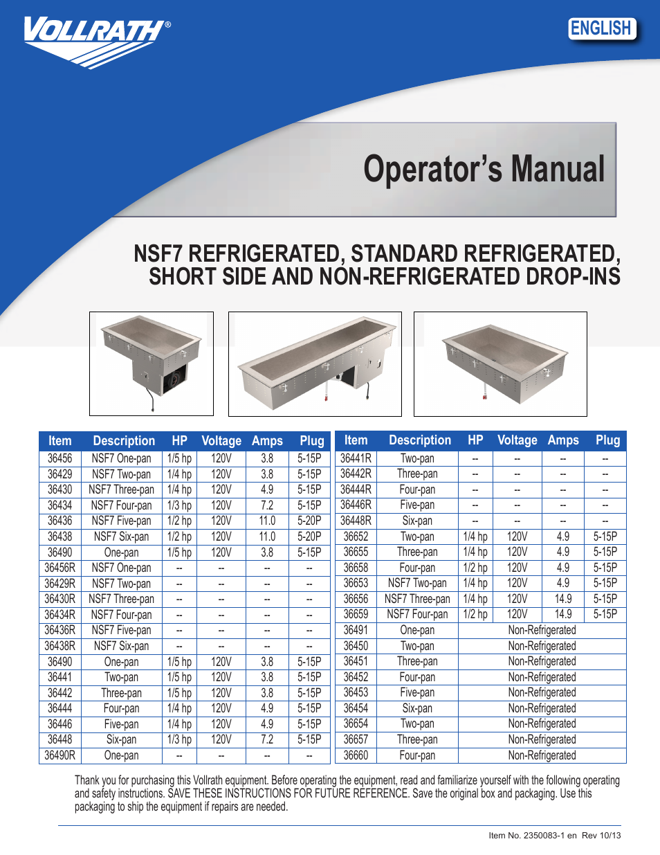 Vollrath Standard Remote Refrigerated Cold Pan User Manual | 8 pages