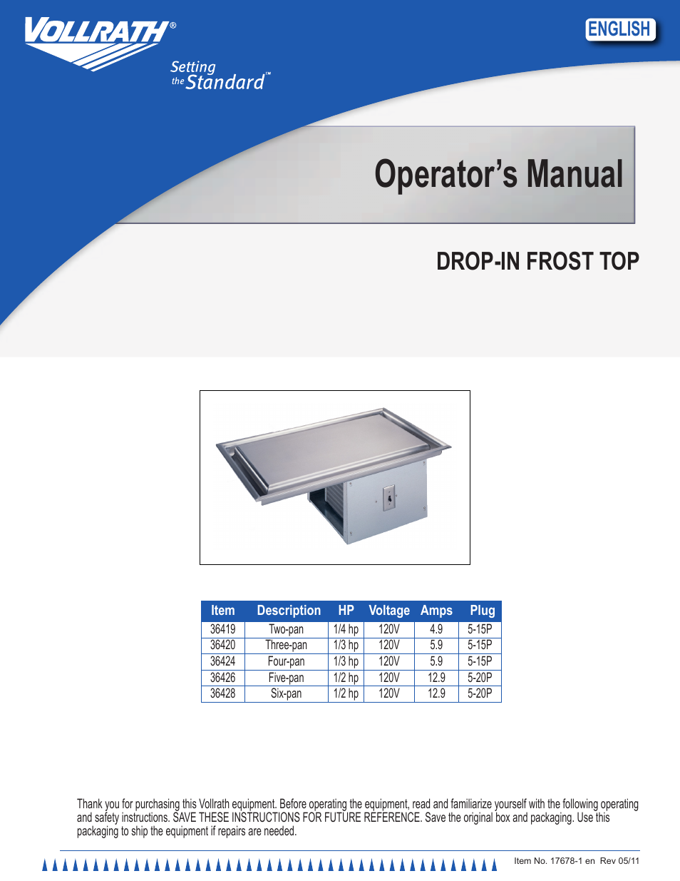Vollrath Refrigerated Frost-Top User Manual | 8 pages