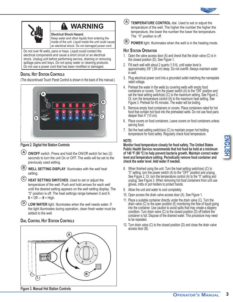 English, Warning | Vollrath Signature Server Milk Station User Manual | Page 3 / 6