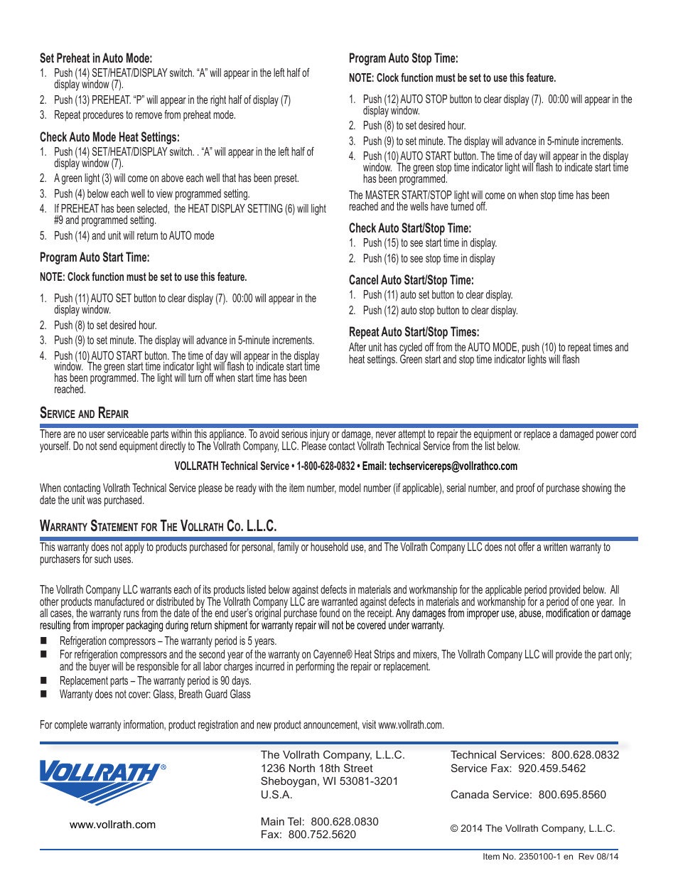 L.l.c | Vollrath Signature Server Milk Station User Manual | Page 6 / 6