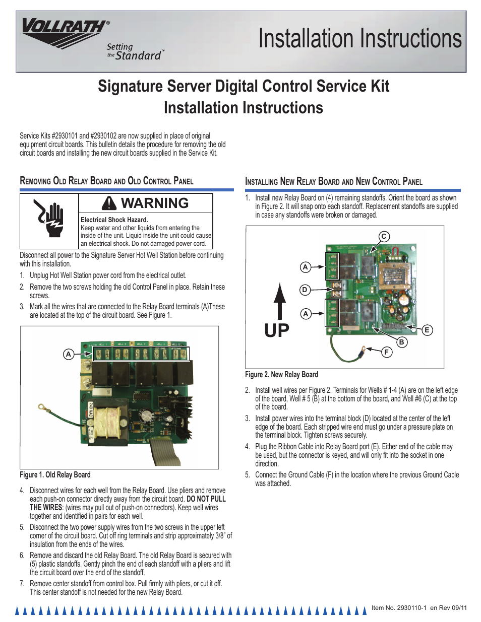 Vollrath Signature Server Hot Food Base with Touch-Temp Panel Installation Instructions User Manual | 2 pages