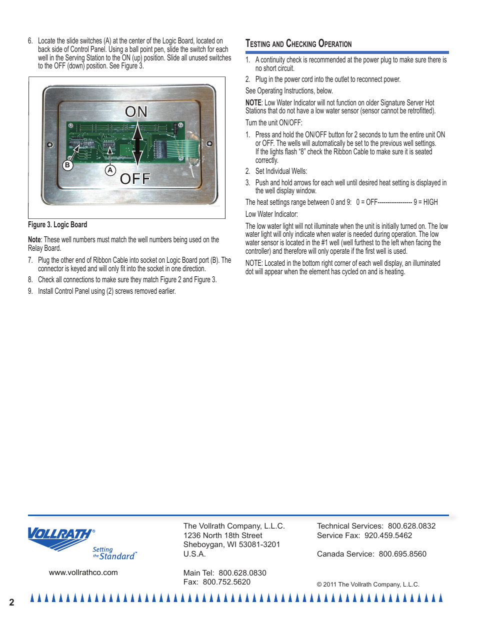 Vollrath Signature Server Hot Food Base with Touch-Temp Panel Installation Instructions User Manual | Page 2 / 2