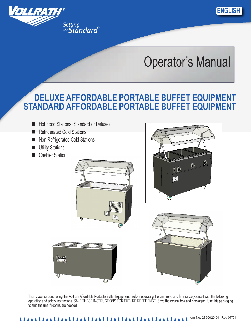 Vollrath Affordable Portable Hot Food Station Operator Manual User Manual | 12 pages