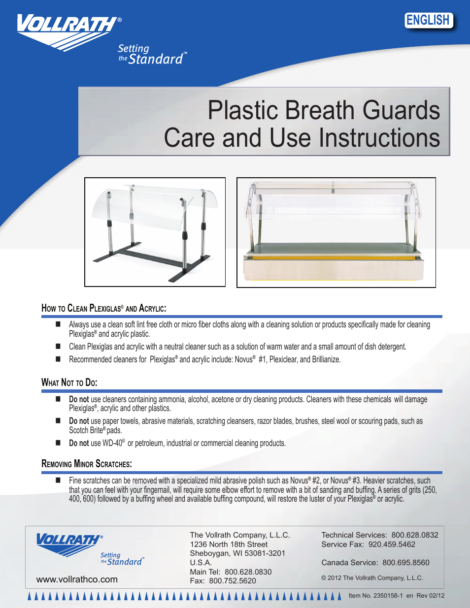 Vollrath Breath Guards for Hot Dog Roller Grills User Manual | 1 page