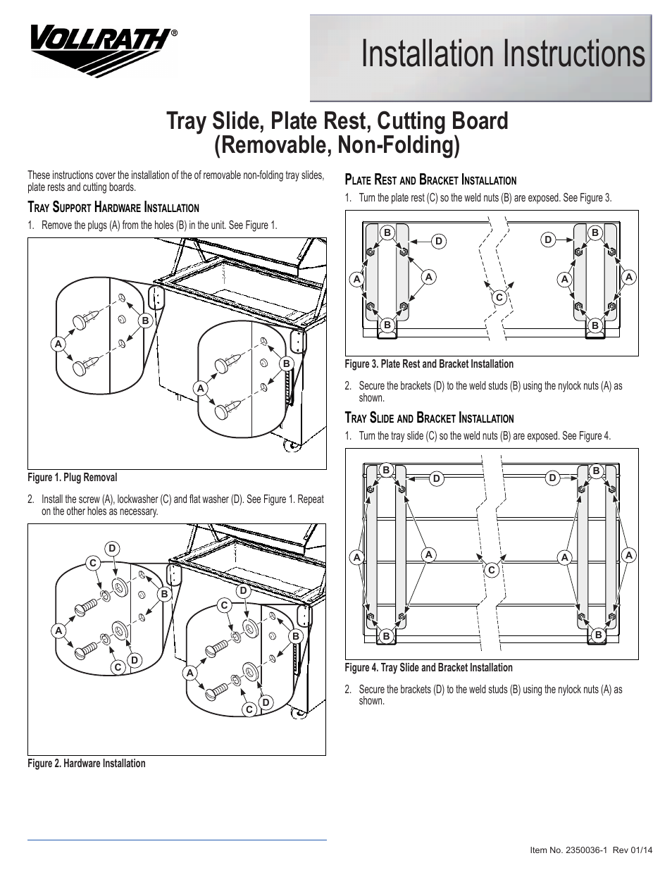 Vollrath Tray Slides and Cutting Boards for Affordable Portable User Manual | 2 pages