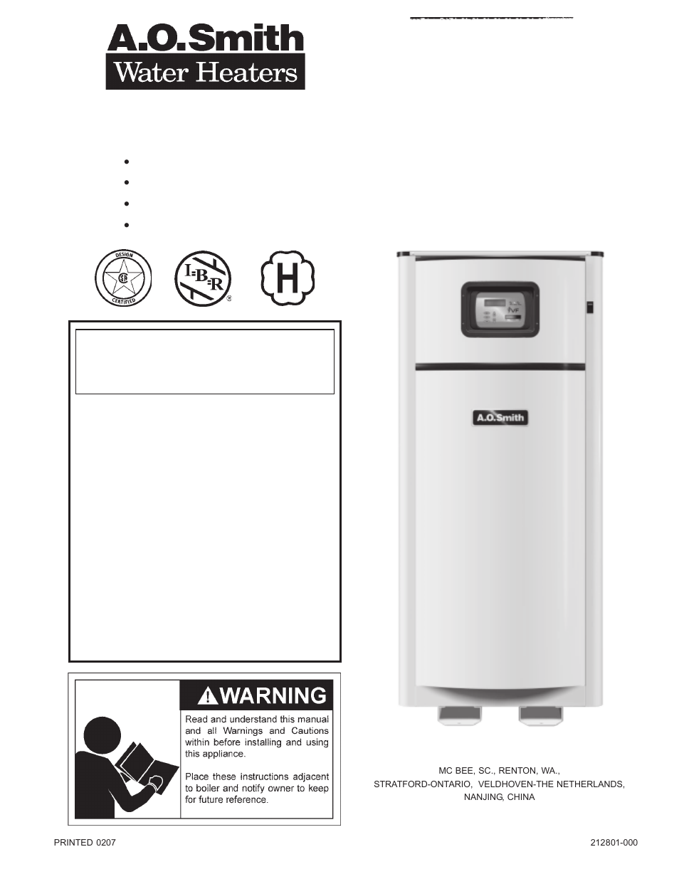 A.O. Smith 101 User Manual | 24 pages