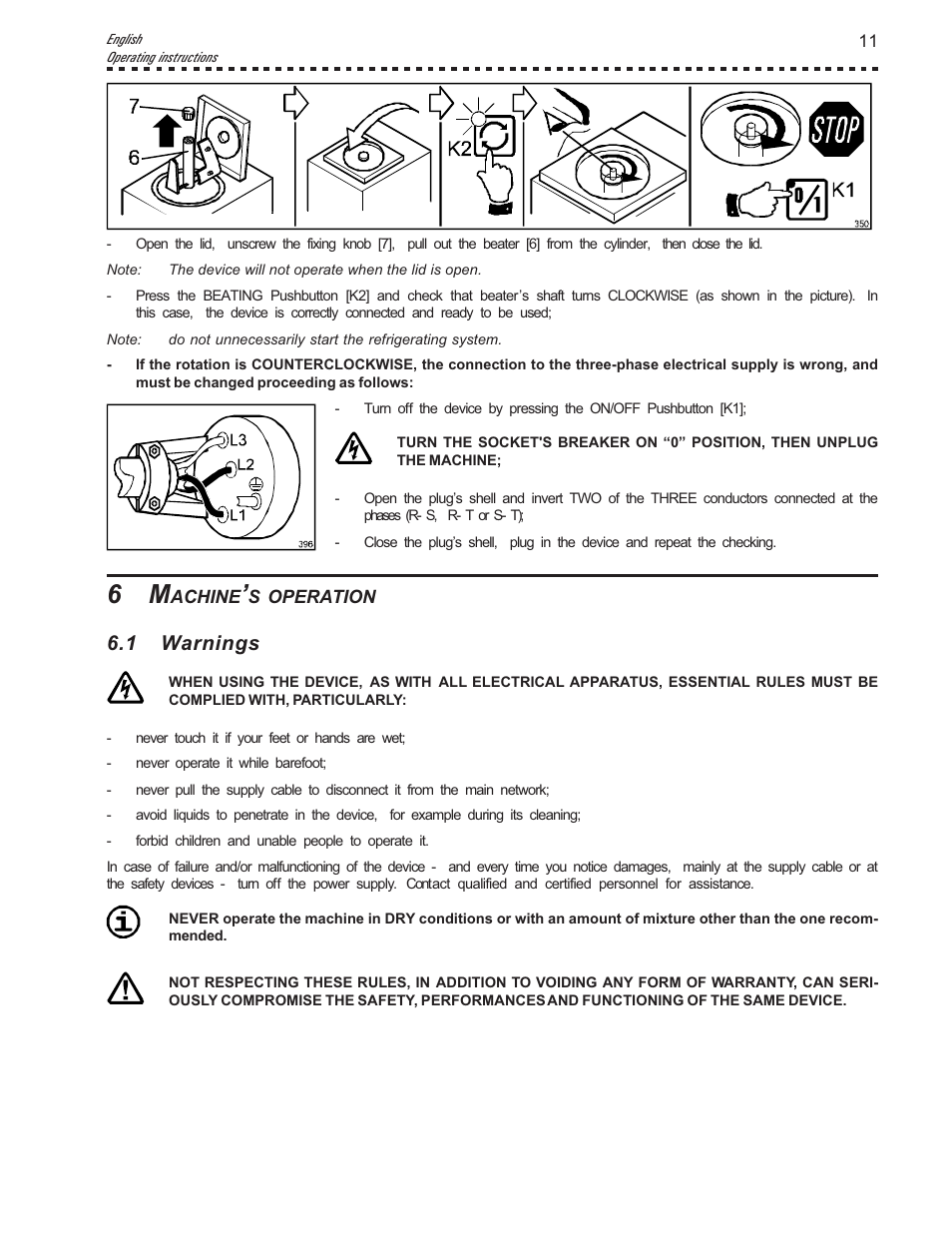 1 warnings | Vollrath VB25 User Manual | Page 11 / 24