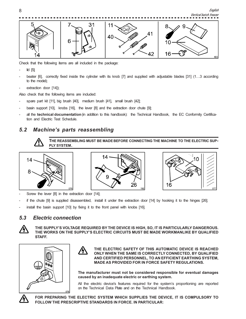 2 machine’s parts reassembling, 3 electric connection | Vollrath VB25 User Manual | Page 8 / 24