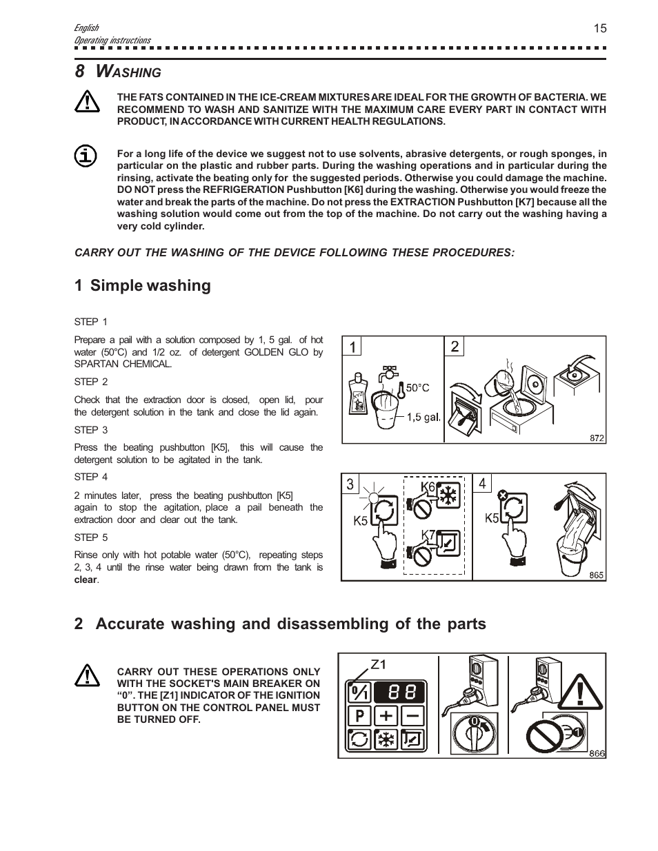 1 simple washing, 2 accurate washing and disassembling of the parts | Vollrath VB9 User Manual | Page 15 / 24