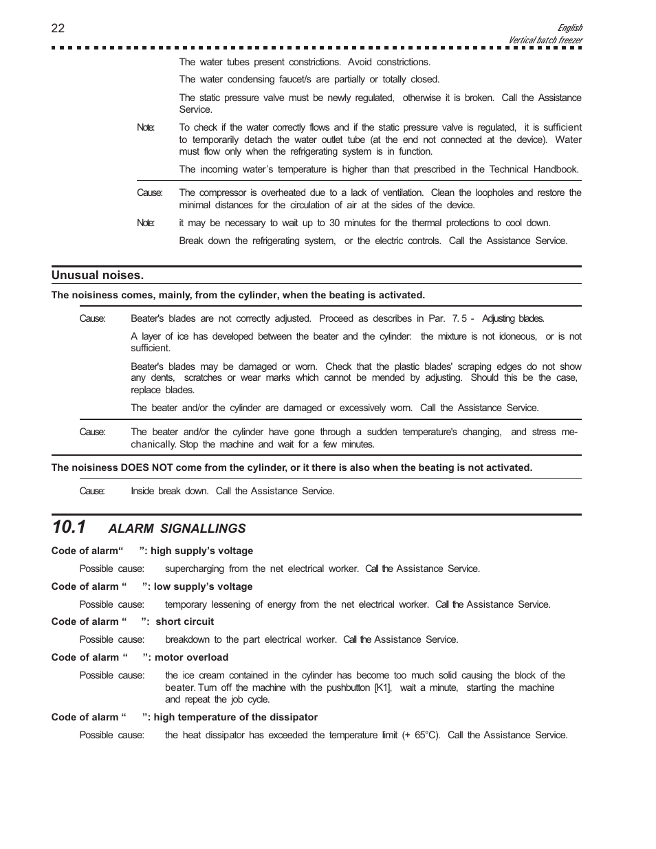 Alarm signallings | Vollrath VB9 User Manual | Page 22 / 24
