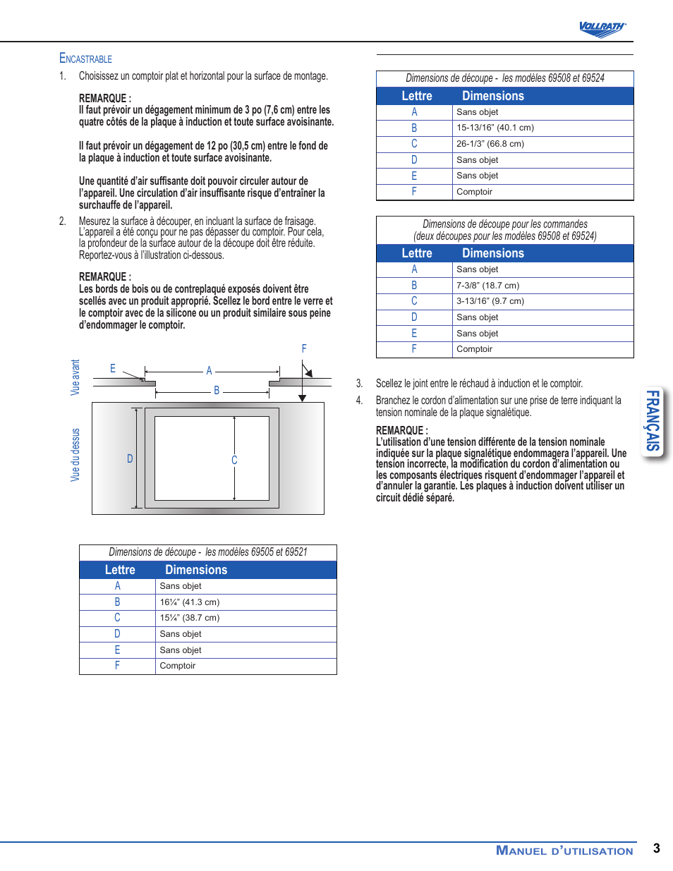 Français | Vollrath Professional Series 1900 Watt Countertop Induction Ranges User Manual | Page 15 / 18