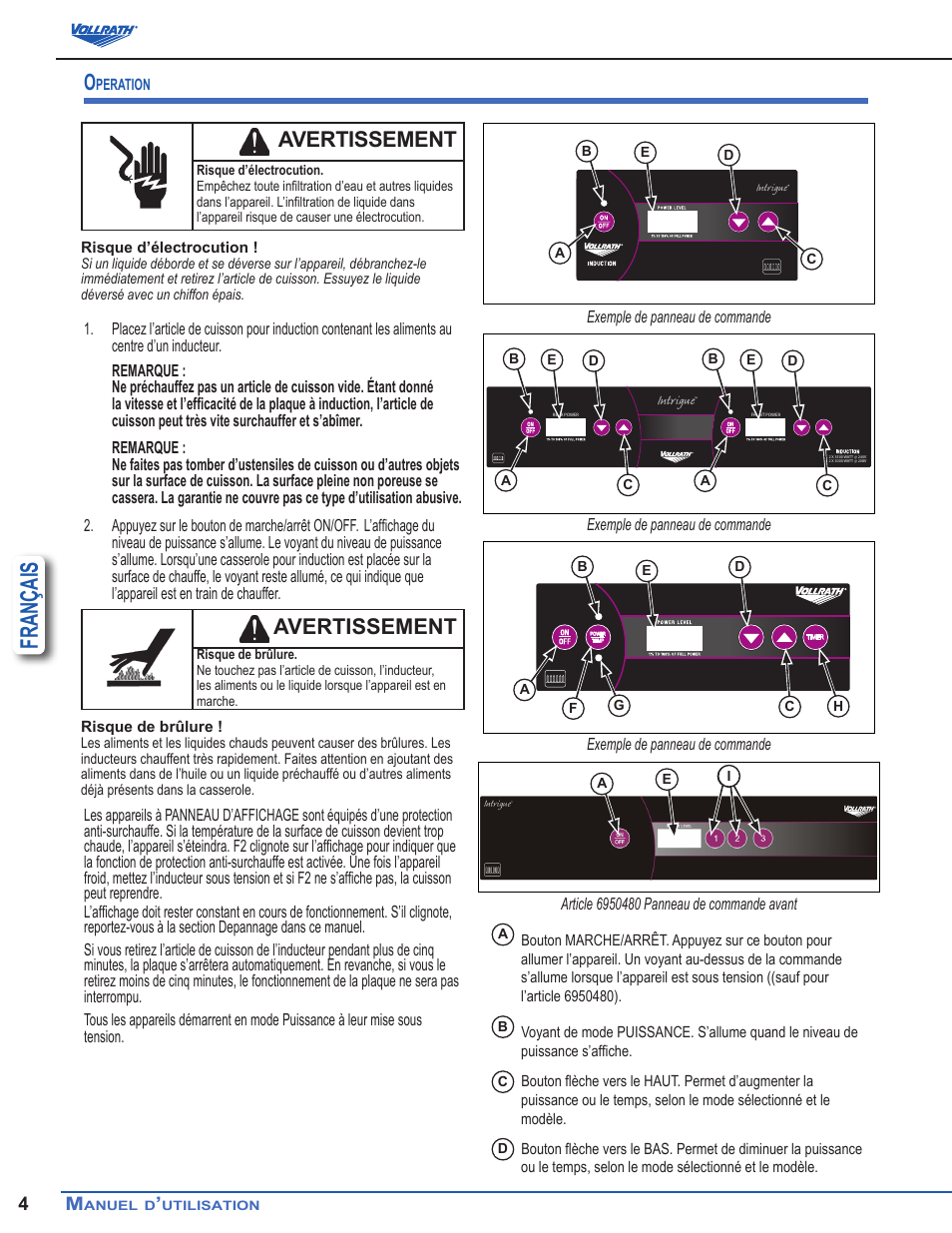 Français, Avertissement | Vollrath Professional Series 1900 Watt Countertop Induction Ranges User Manual | Page 16 / 18