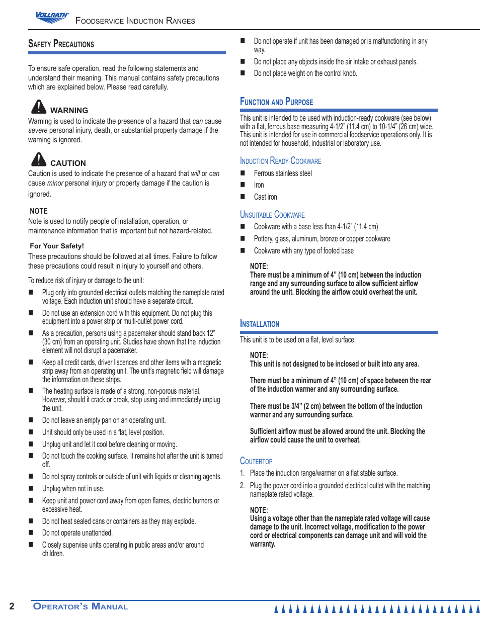 Vollrath Mirage Pro 1800 Watt G4 Countertop Induction Ranges User Manual | Page 2 / 8