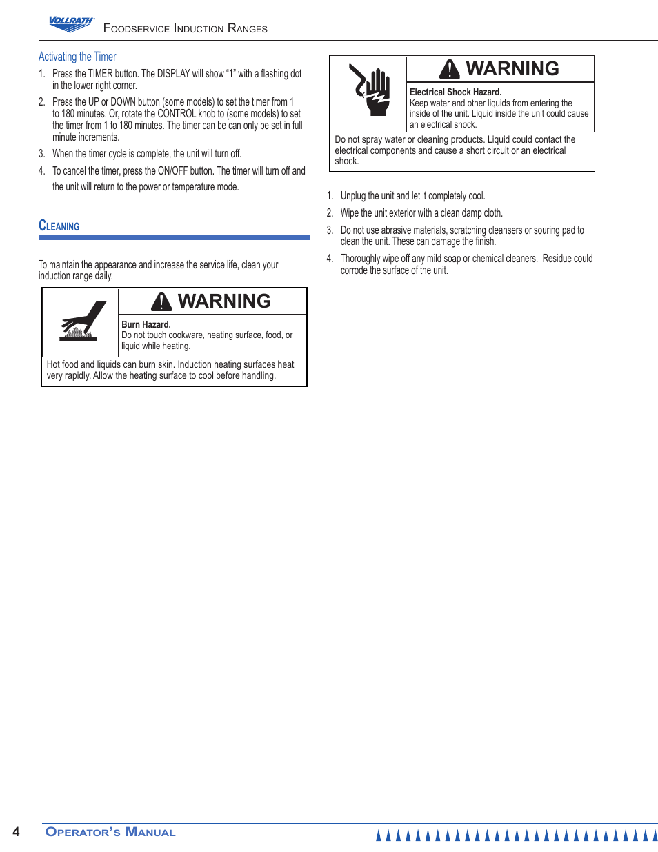 Warning | Vollrath Mirage Pro 1800 Watt G4 Countertop Induction Ranges User Manual | Page 4 / 8