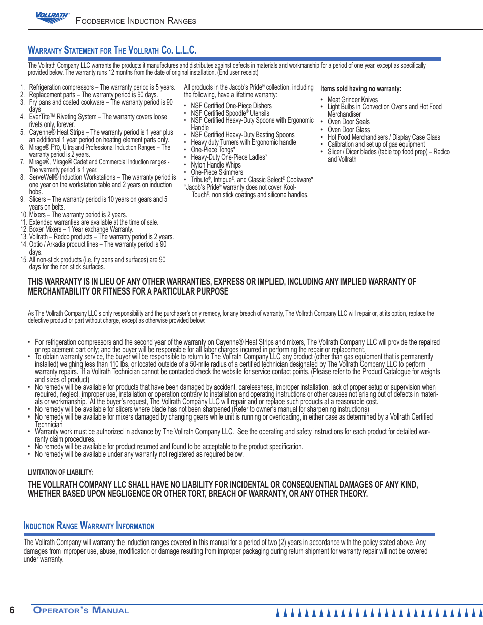 L.l.c | Vollrath Mirage Pro 1800 Watt G4 Countertop Induction Ranges User Manual | Page 6 / 8