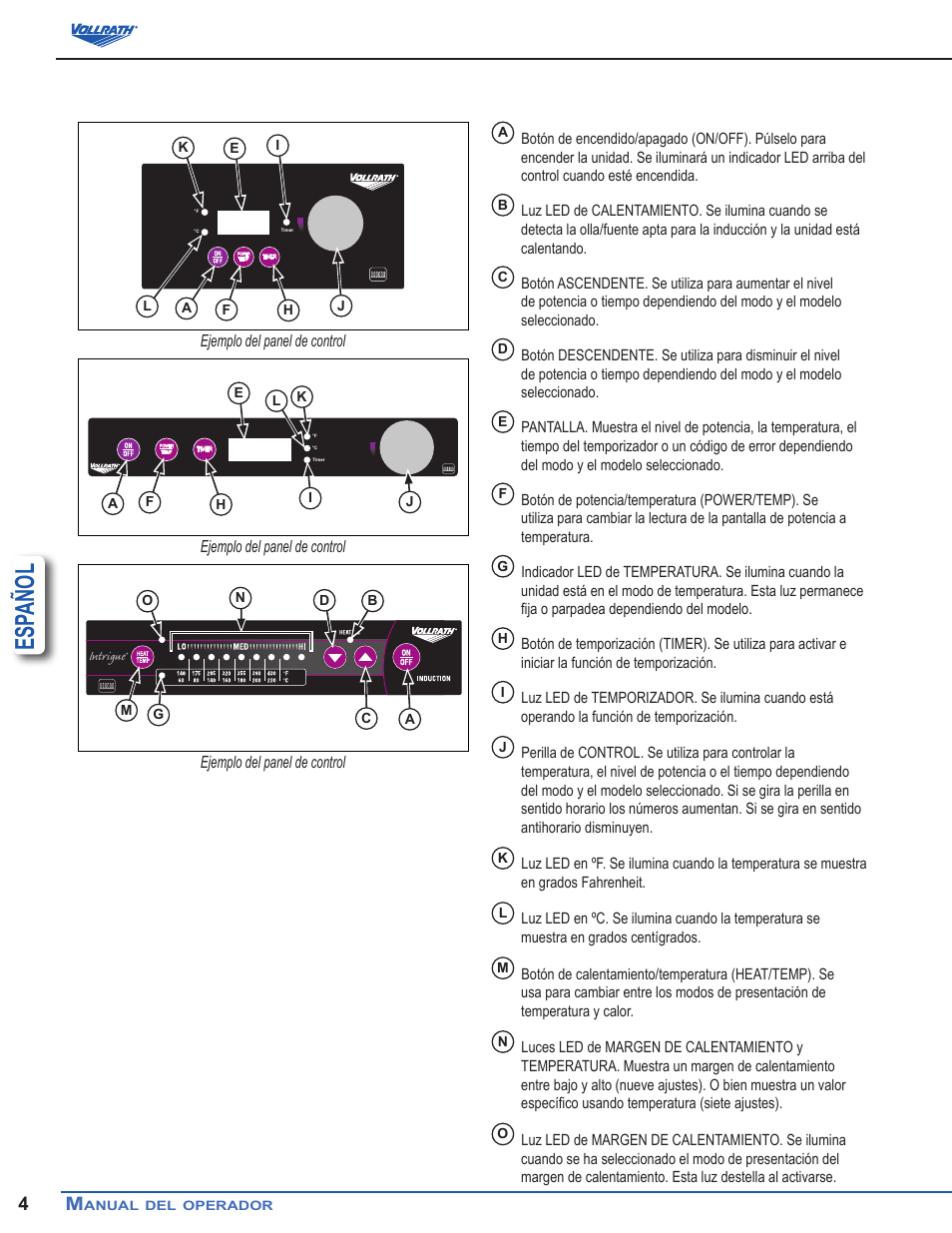 Esp añol | Vollrath Mirage Standard 450 Watt Drop-In Induction Warmer Ranges User Manual | Page 10 / 18