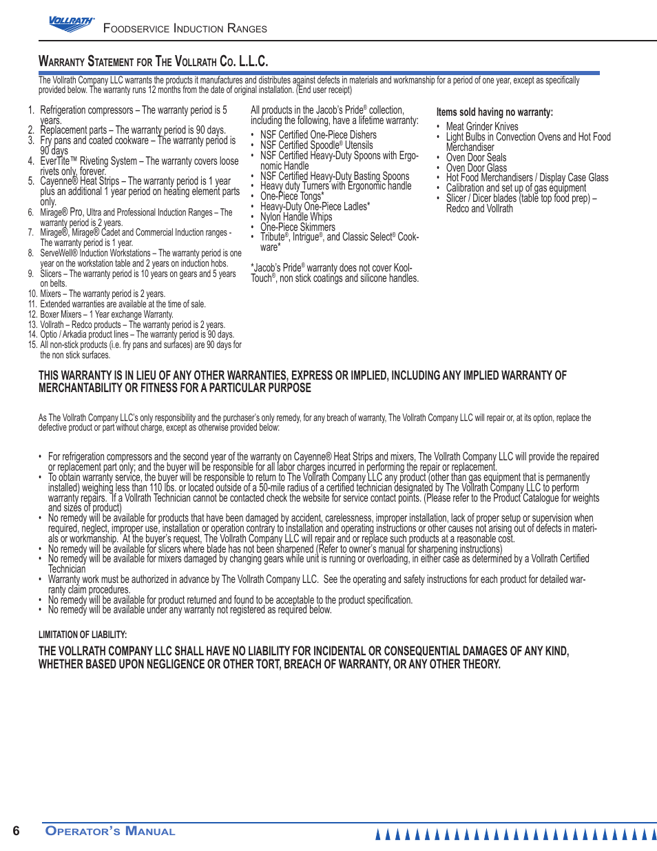 L.l.c | Vollrath Mirage Cadet G1 1800 Watt Countertop Induction Ranges User Manual | Page 6 / 8