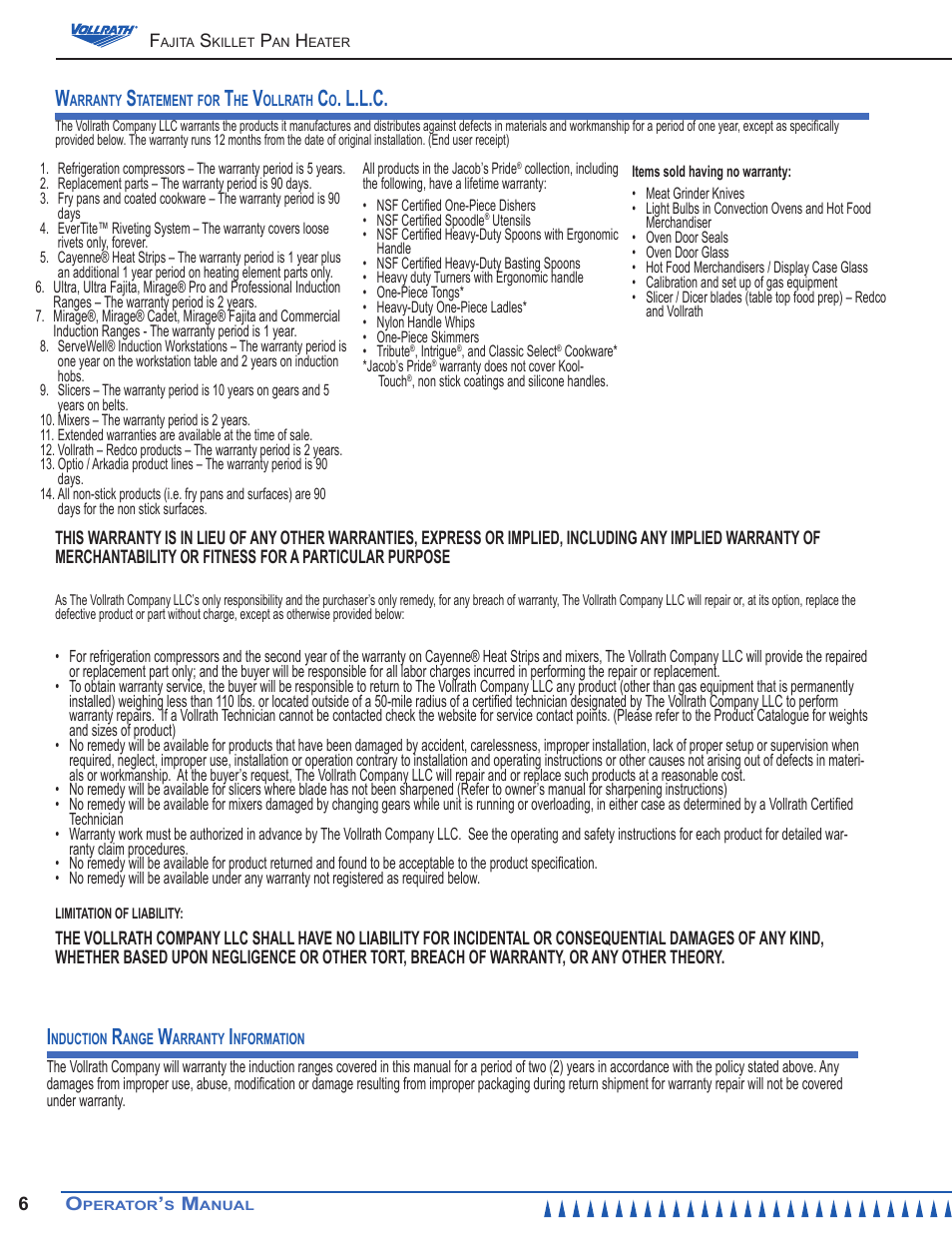 L.l.c | Vollrath Mirage 1800 Watt Fajita Heater Induction Ranges User Manual | Page 6 / 8