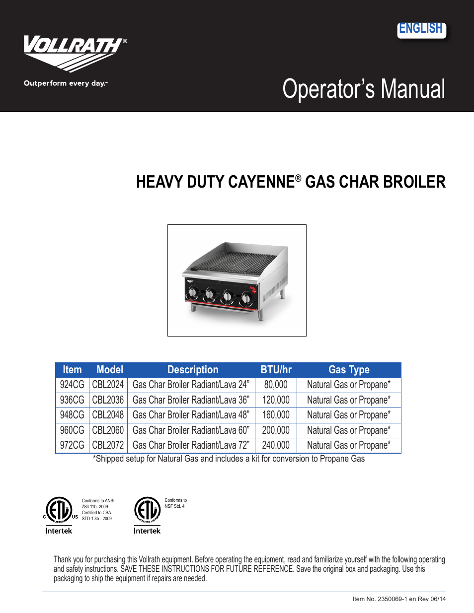 Vollrath Cayenne Heavy-Duty Charbroilers User Manual | 7 pages