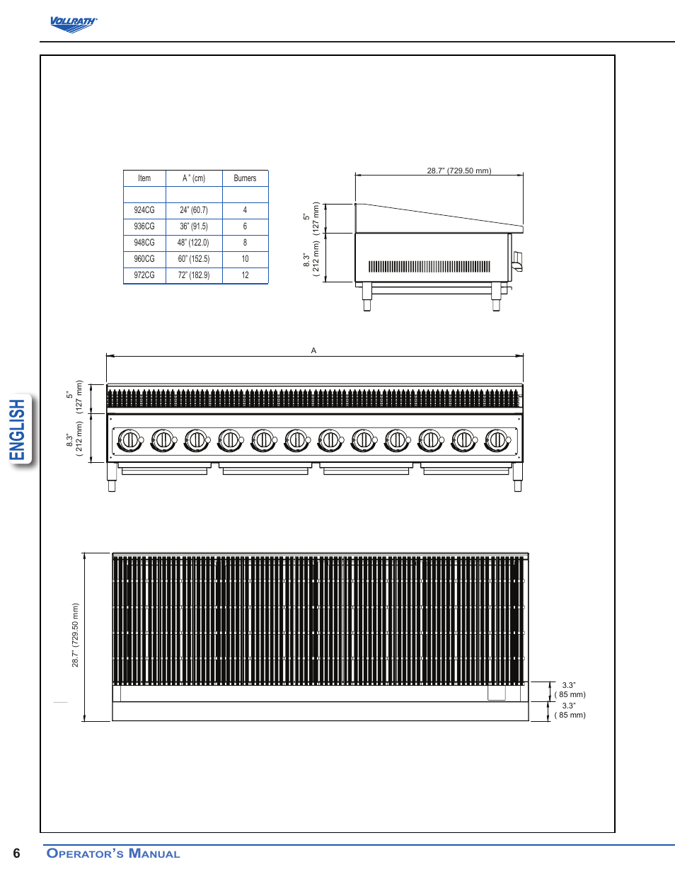 English | Vollrath Cayenne Heavy-Duty Charbroilers User Manual | Page 6 / 7