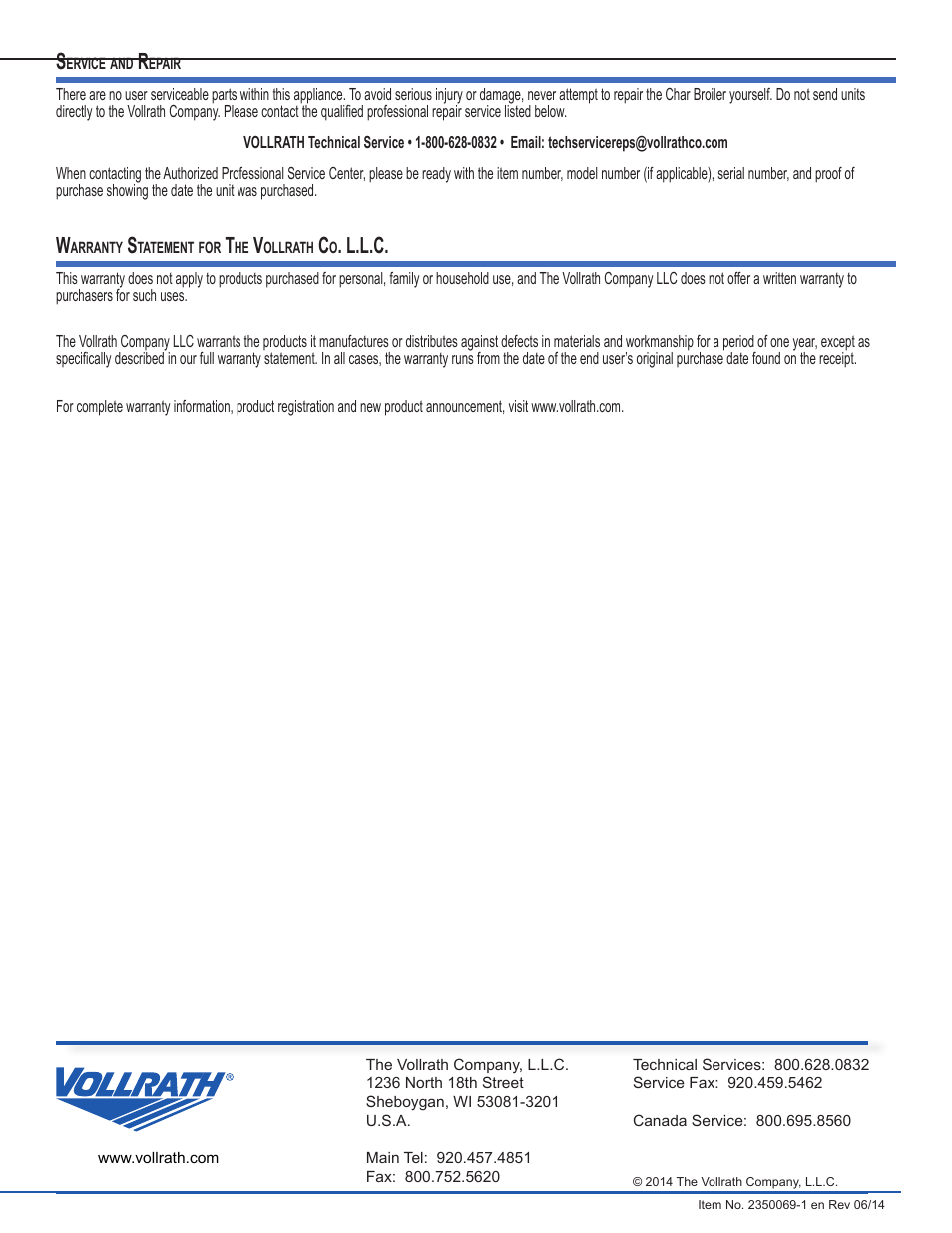 L.l.c | Vollrath Cayenne Heavy-Duty Charbroilers User Manual | Page 7 / 7