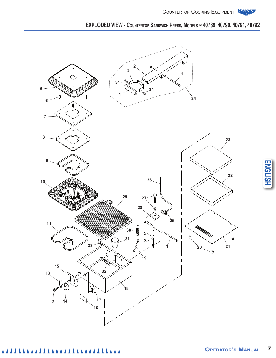 English, Exploded view - c | Vollrath Cayenne Sandwich Presses User Manual | Page 7 / 12