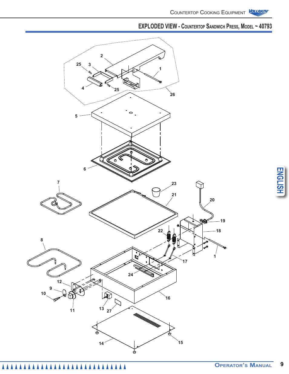 English, Exploded view - c | Vollrath Cayenne Sandwich Presses User Manual | Page 9 / 12