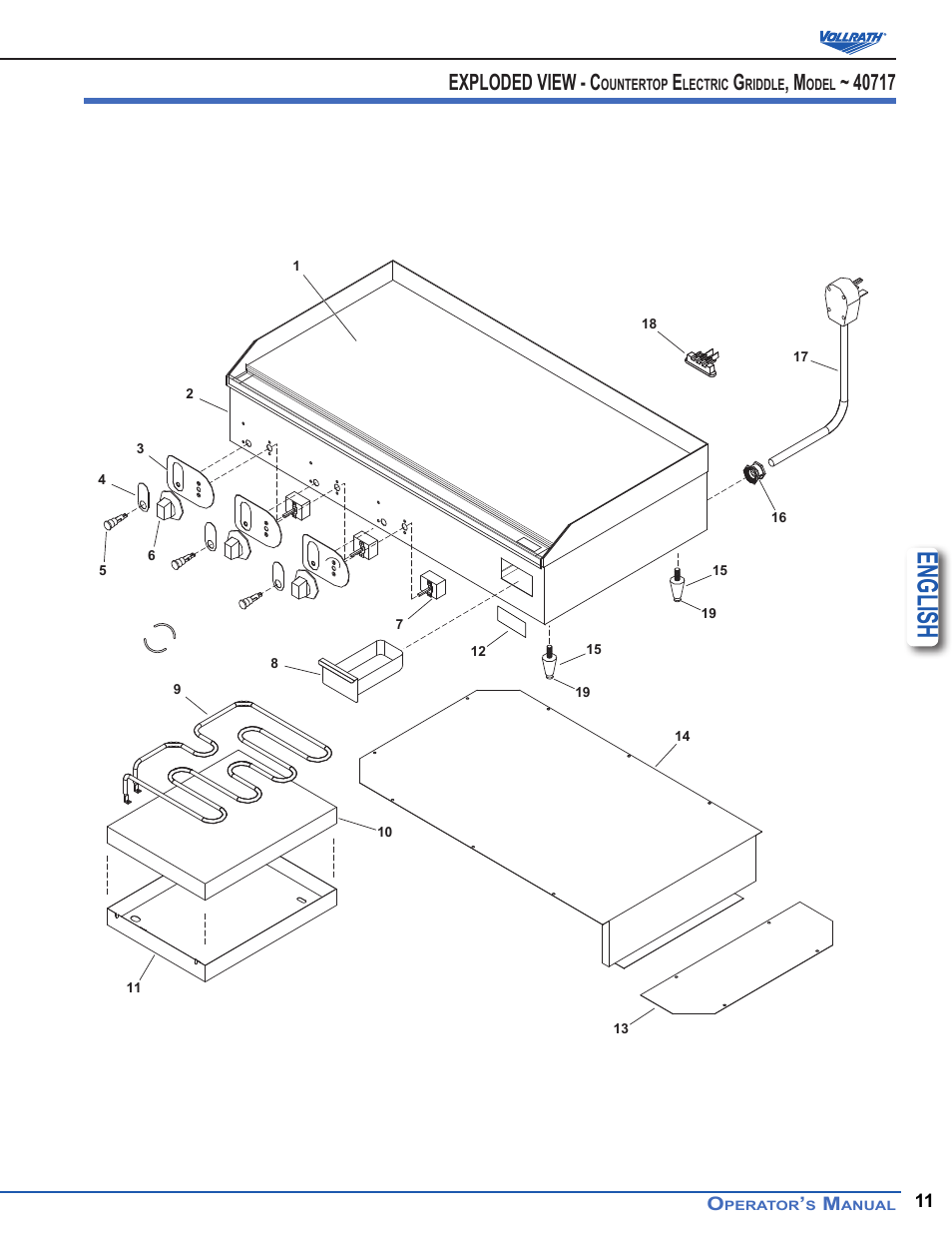 English, Exploded view - c | Vollrath Cayenne Electric Griddles User Manual | Page 11 / 12