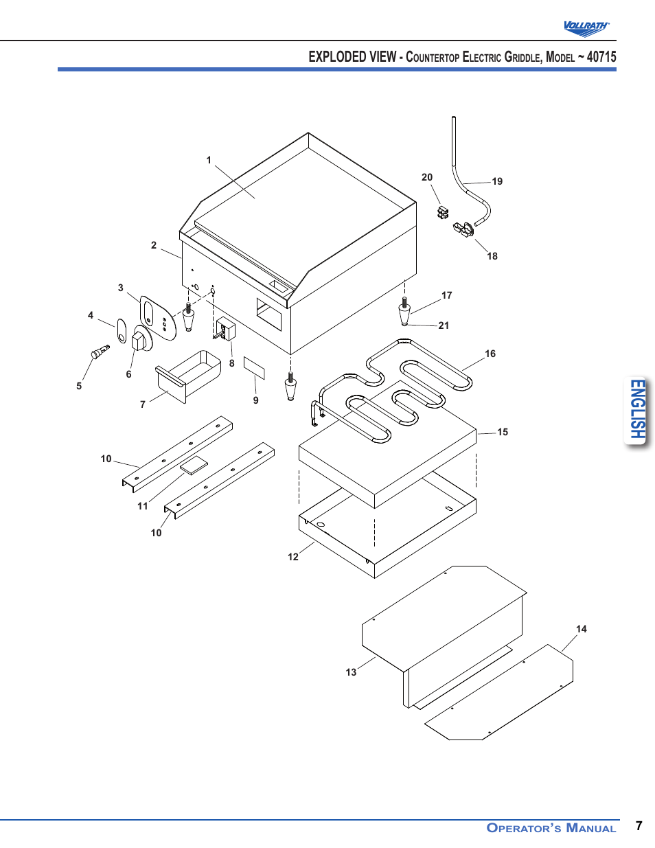 English, Exploded view - c | Vollrath Cayenne Electric Griddles User Manual | Page 7 / 12