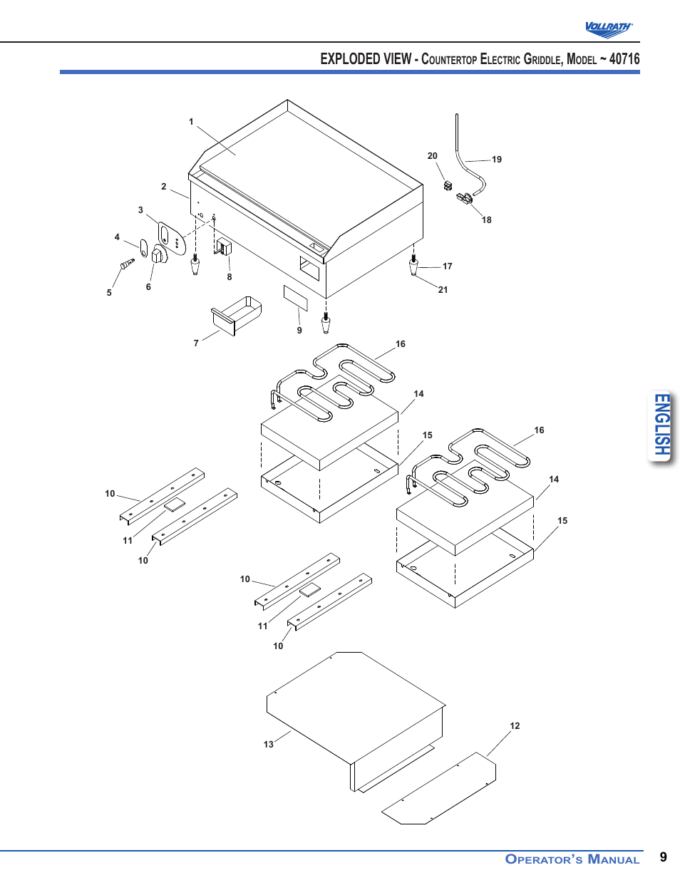 English, Exploded view - c | Vollrath Cayenne Electric Griddles User Manual | Page 9 / 12