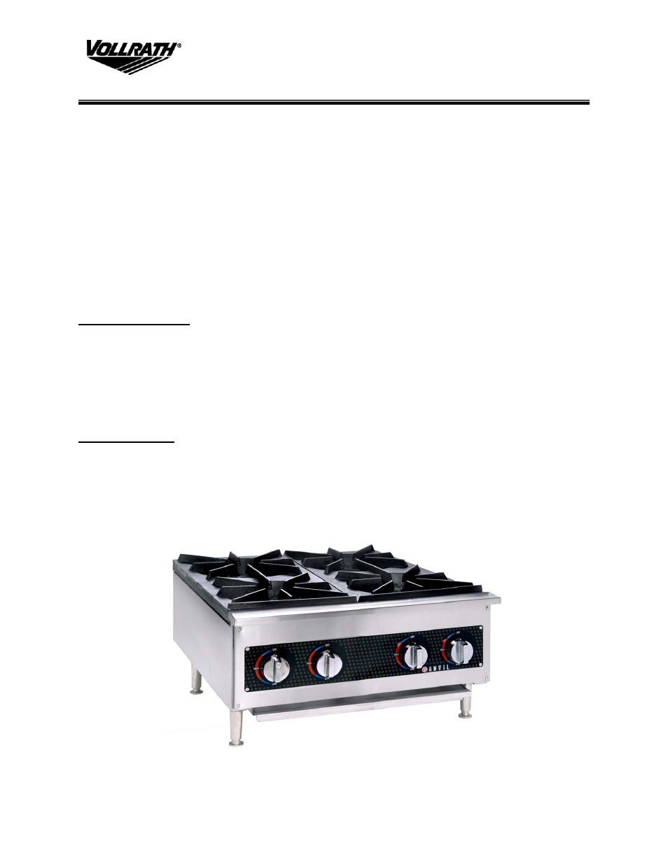 Vollrath Cayenne Gas Hot Plates User Manual | 8 pages