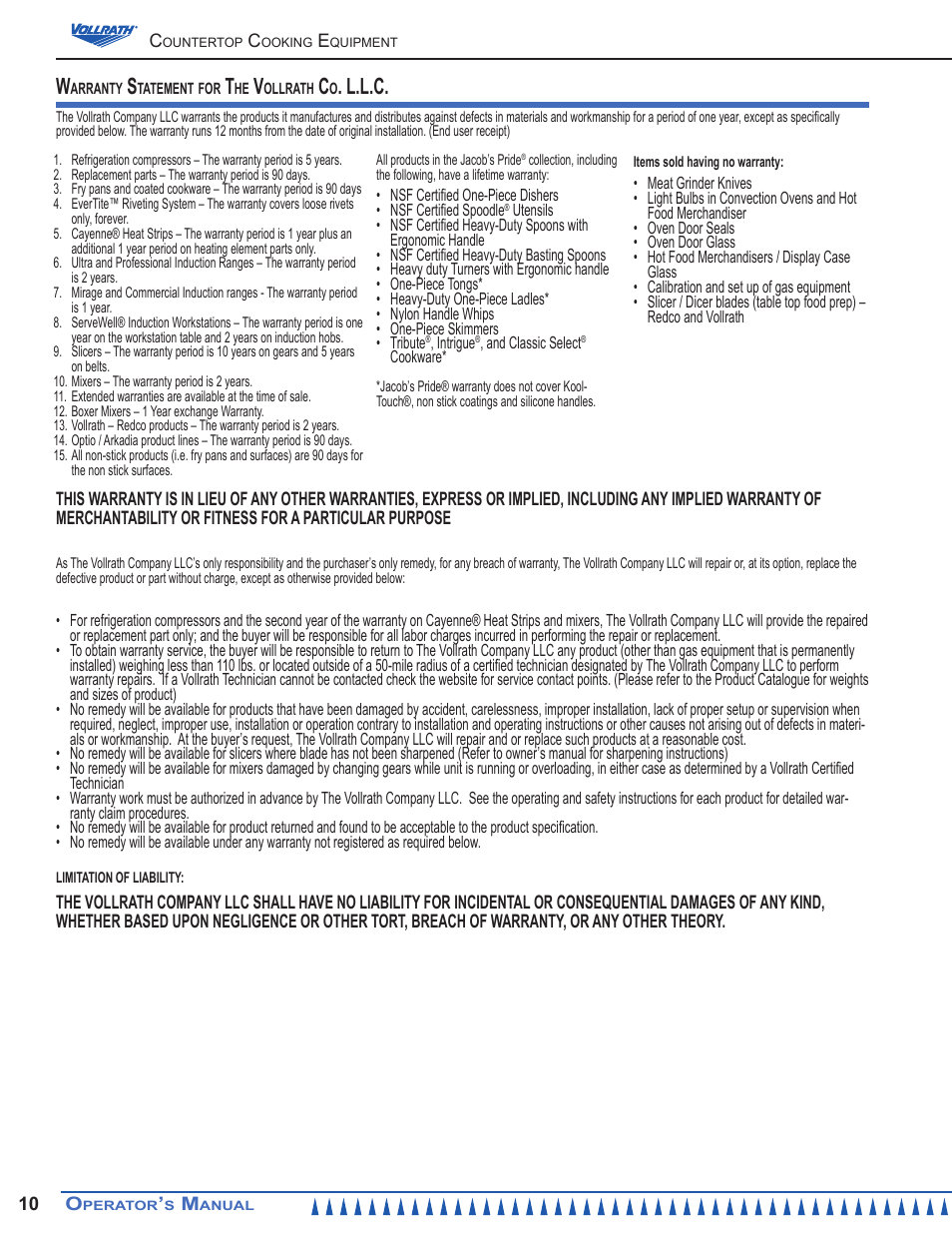 L.l.c | Vollrath Cayenne 15 Lb Medium Duty Electric Fryers Operator Manual User Manual | Page 10 / 12