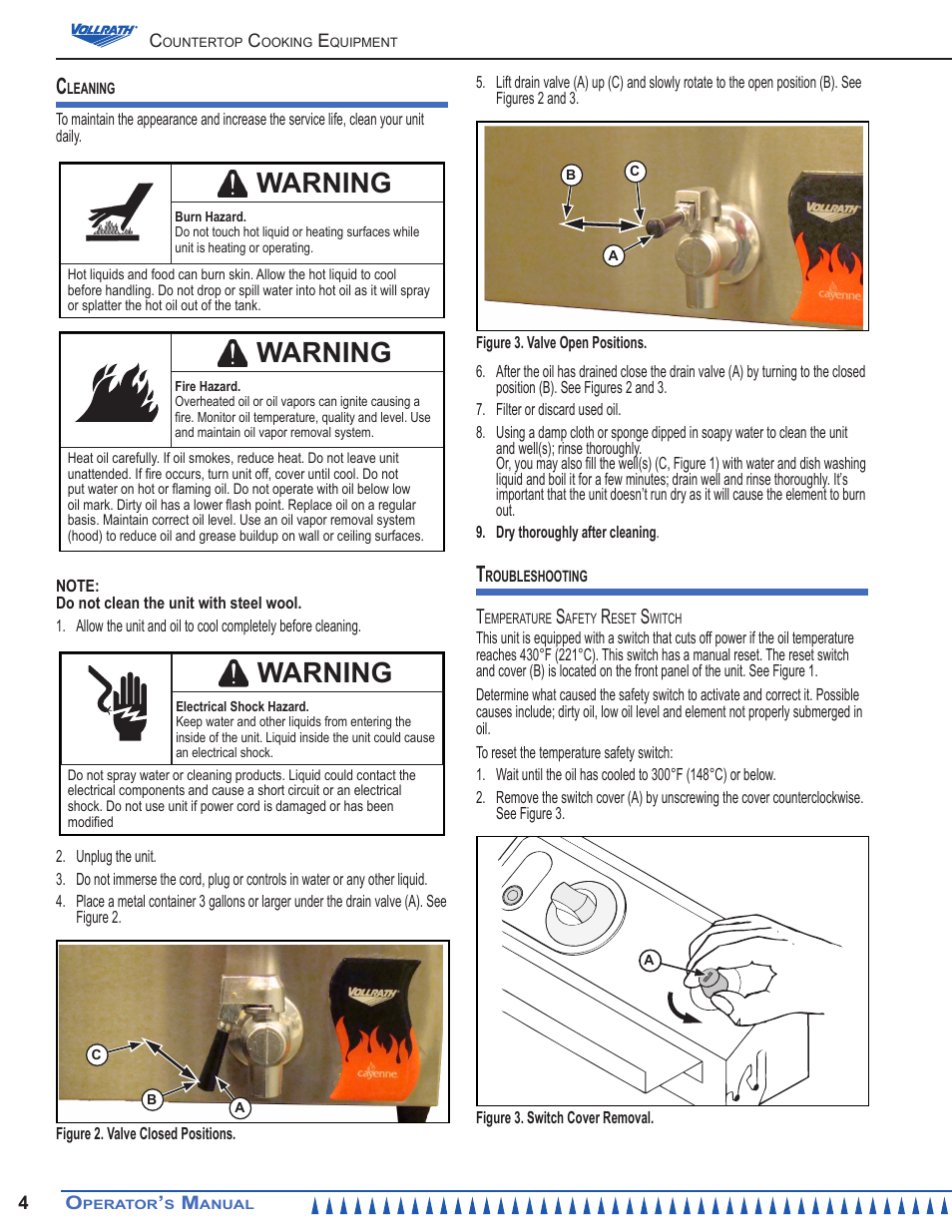 Warning | Vollrath Cayenne 15 Lb Medium Duty Electric Fryers Operator Manual User Manual | Page 4 / 12