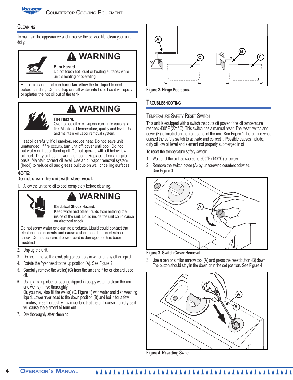 Warning | Vollrath Cayenne 10 lb Standard Duty Electric Fryers Operator Manual User Manual | Page 4 / 12