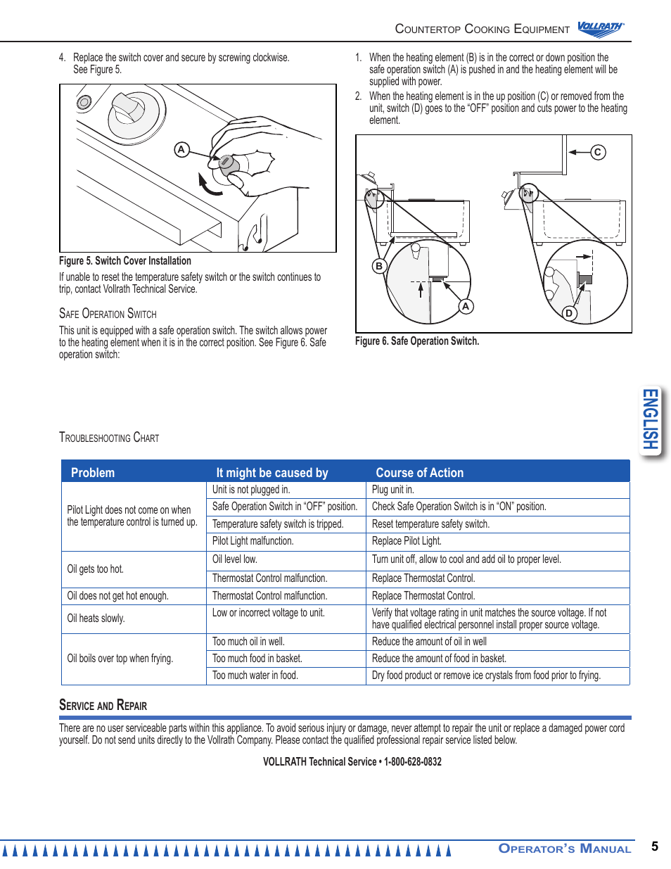 English | Vollrath Cayenne 10 lb Standard Duty Electric Fryers Operator Manual User Manual | Page 5 / 12