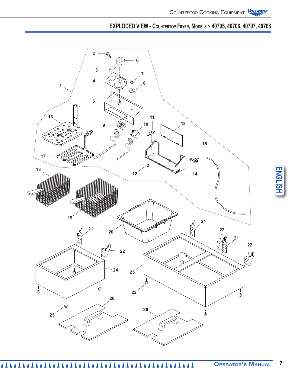 English, Exploded view - c | Vollrath Cayenne 10 lb Standard Duty Electric Fryers Operator Manual User Manual | Page 7 / 12