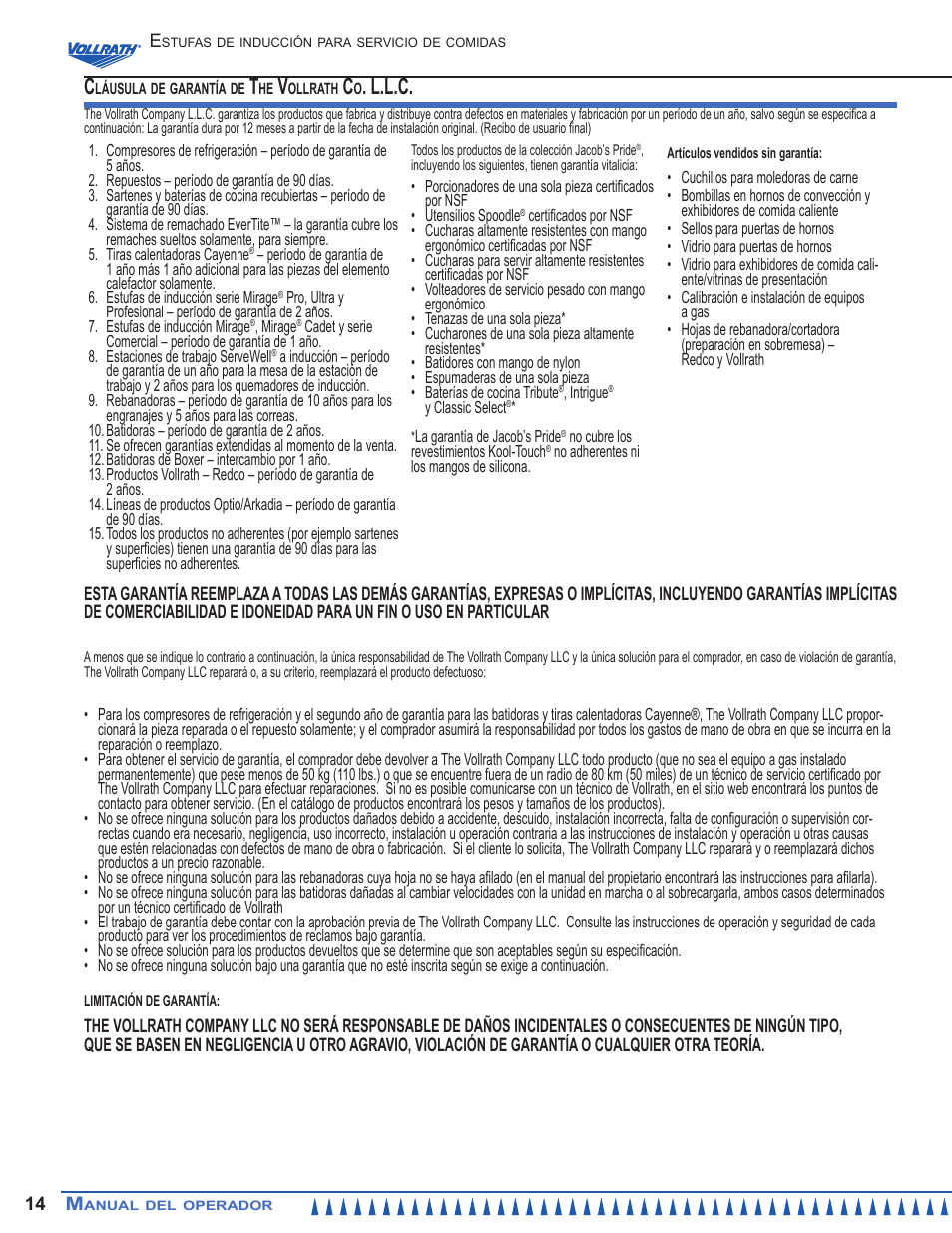 L.l.c | Vollrath Mirage Cadet G1 1800 Watt Countertop Induction Ranges User Manual | Page 14 / 24