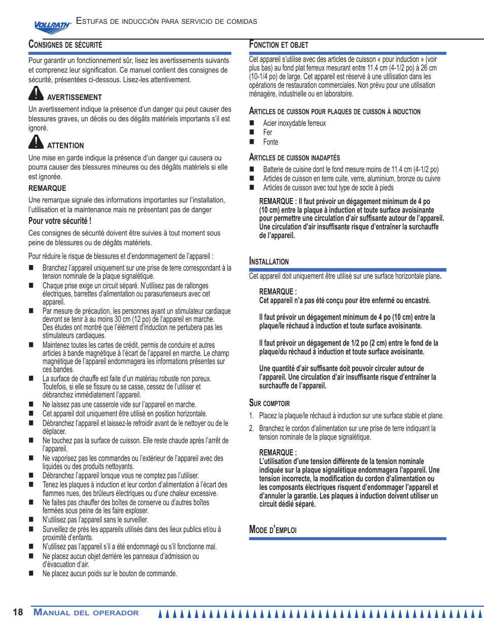 Vollrath Mirage Cadet G1 1800 Watt Countertop Induction Ranges User Manual | Page 18 / 24