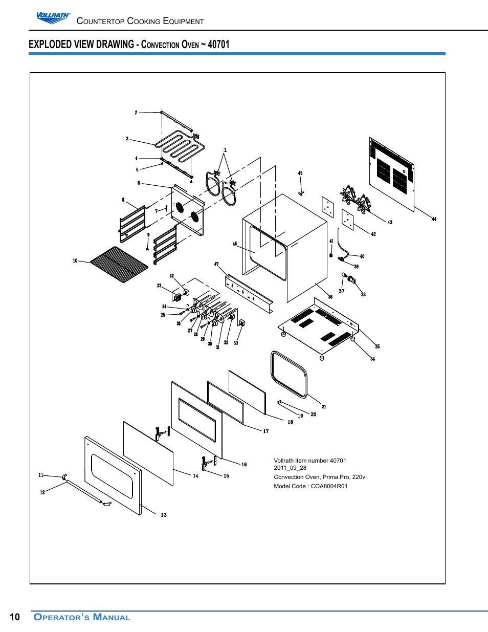 Exploded view drawing - c | Vollrath Cayenne Convection Ovens Operator Manual User Manual | Page 10 / 16