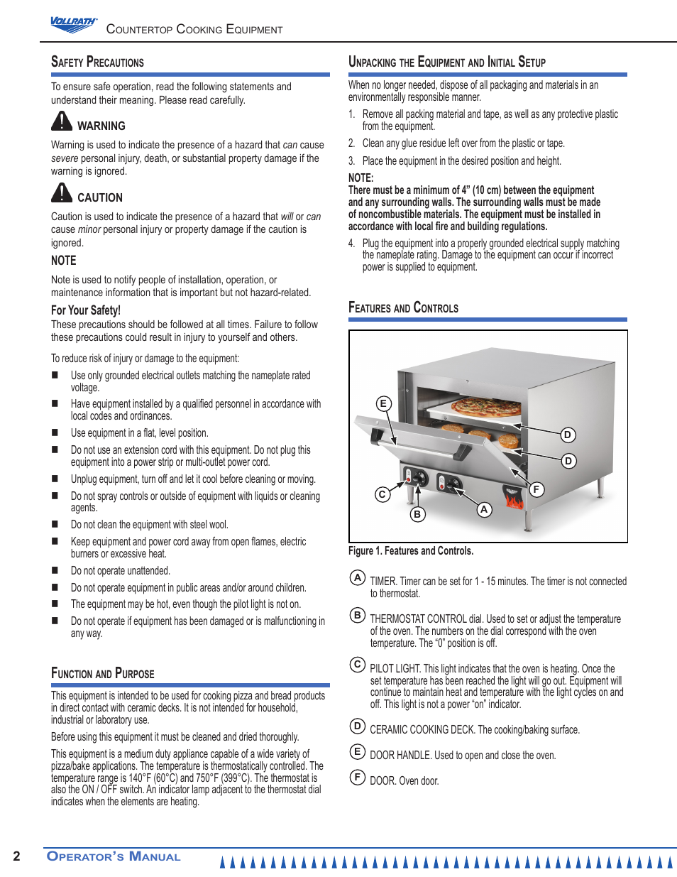 Vollrath Cayenne Pizza/Bake Oven User Manual | Page 2 / 8