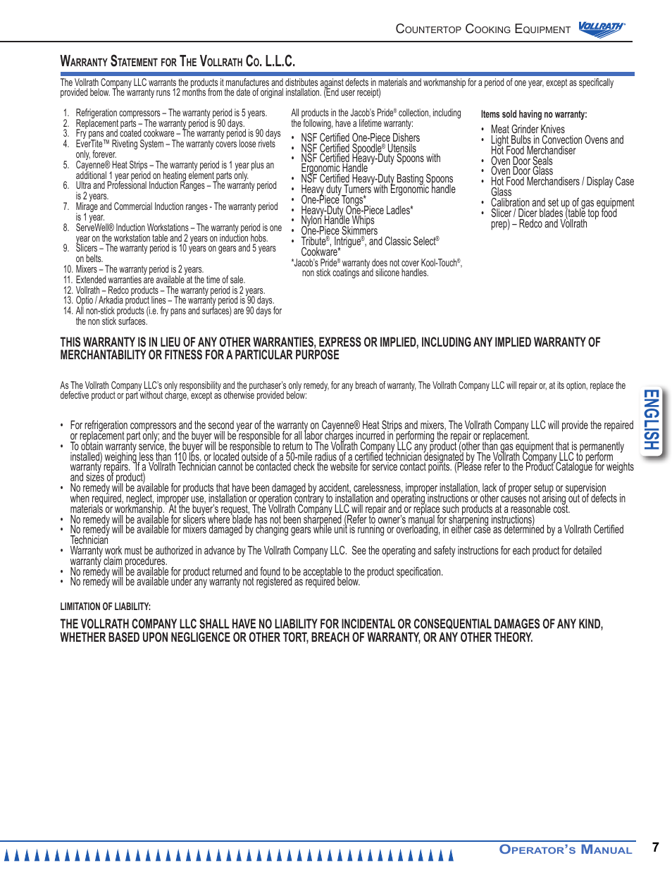 English, L.l.c | Vollrath Cayenne Pizza/Bake Oven User Manual | Page 7 / 8