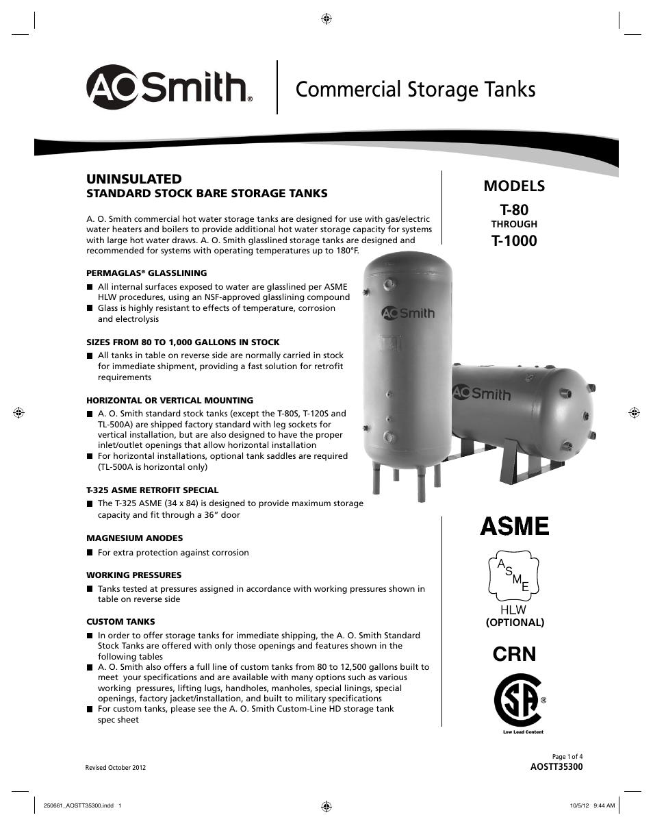 A.O. Smith AOSTT35300 User Manual | 4 pages